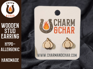 Garlic Wood Stud Earrings - Food Fashion Earring - Stud Earring - Charm and Char